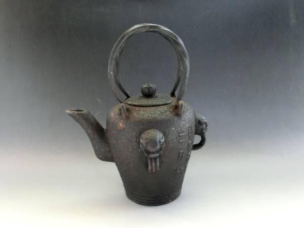 水注■古鉄製 乾隆丙午二月 寿 水差し 急須 獅子耳 茶瓶 鉄瓶 時代物 骨董■
