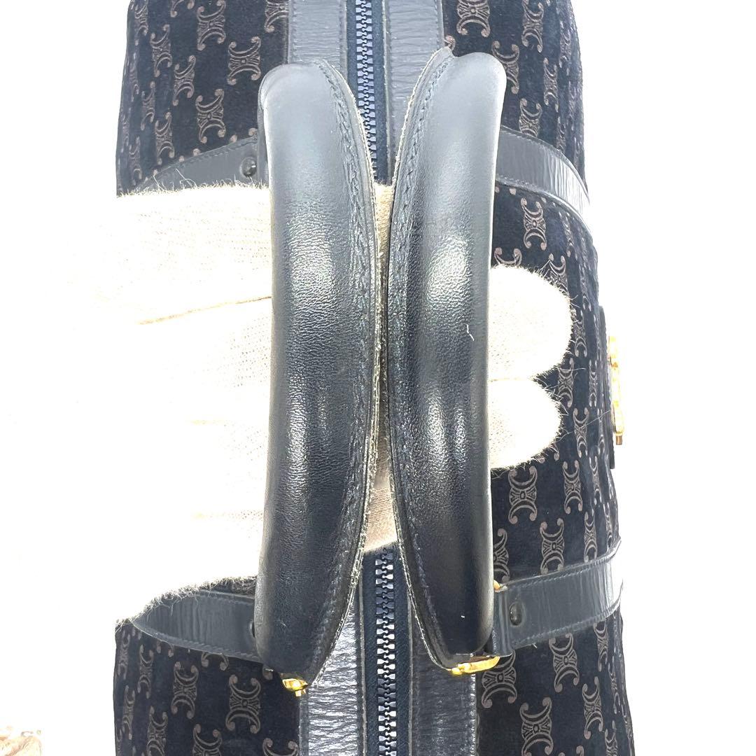 【美品】セリーヌ ボストンバッグ マカダム柄 ロゴプレート 金馬車