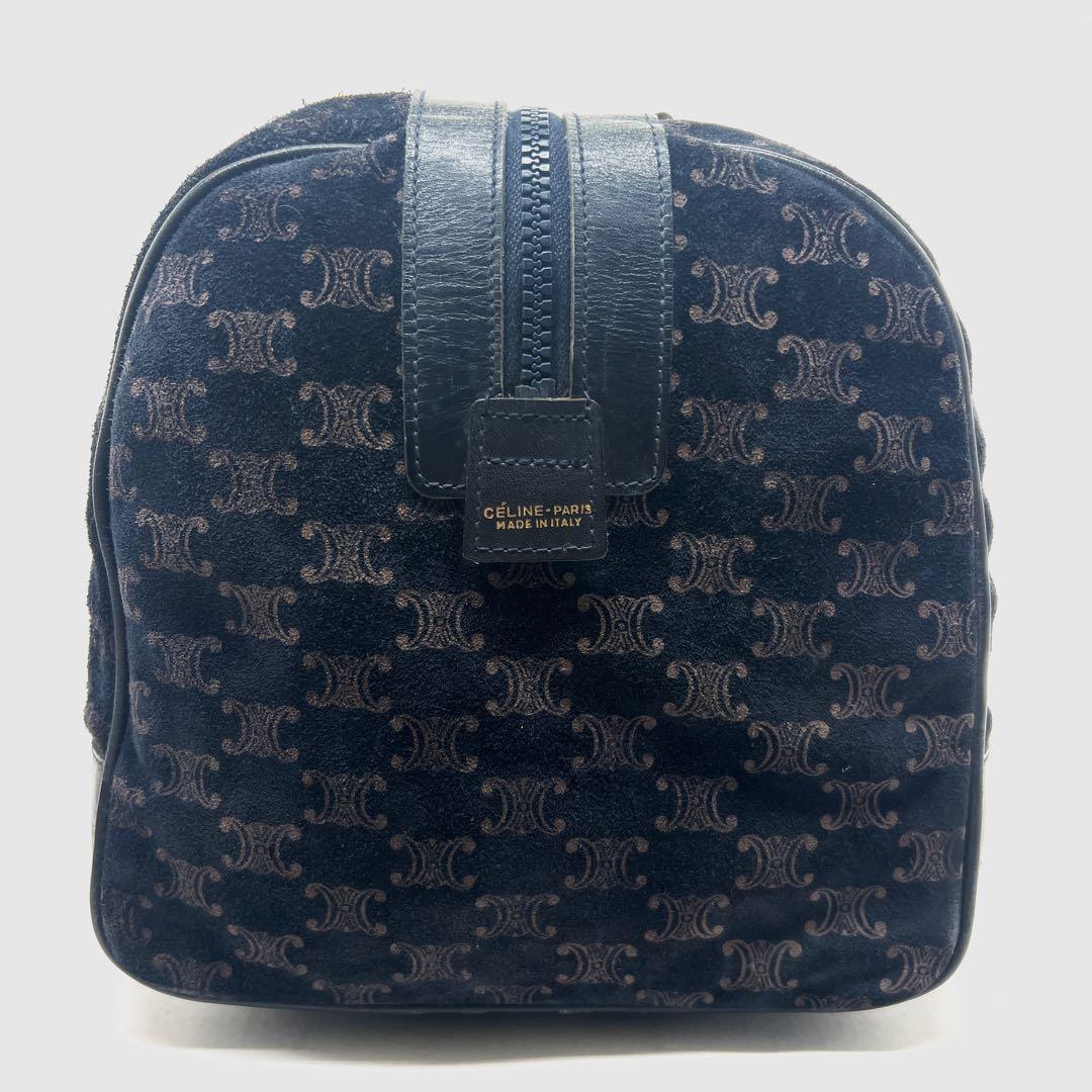 【美品】セリーヌ ボストンバッグ マカダム柄 ロゴプレート 金馬車