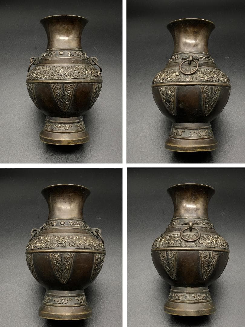 【 雨龍図銅花瓶 】 江戸期花入 蔵出品 　　K1205I