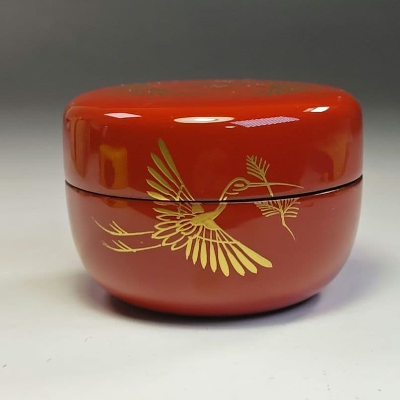 イ780 棗『峯清作』『松喰鶴蒔絵　平棗　共箱』茶入　茶器　茶道具