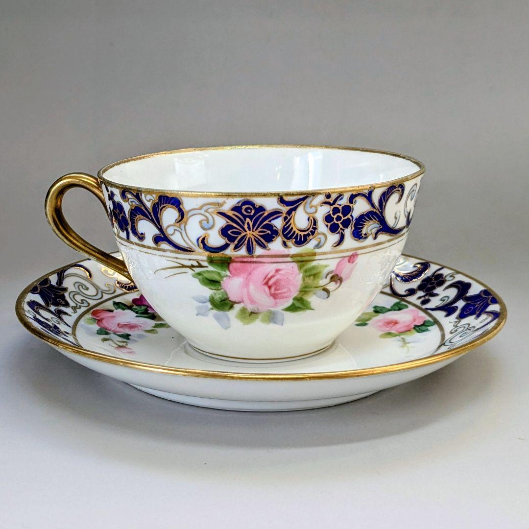 オールドノリタケ銘品!! 金彩藍帯薔薇図紋　キャビネットカップ＆ソーサー