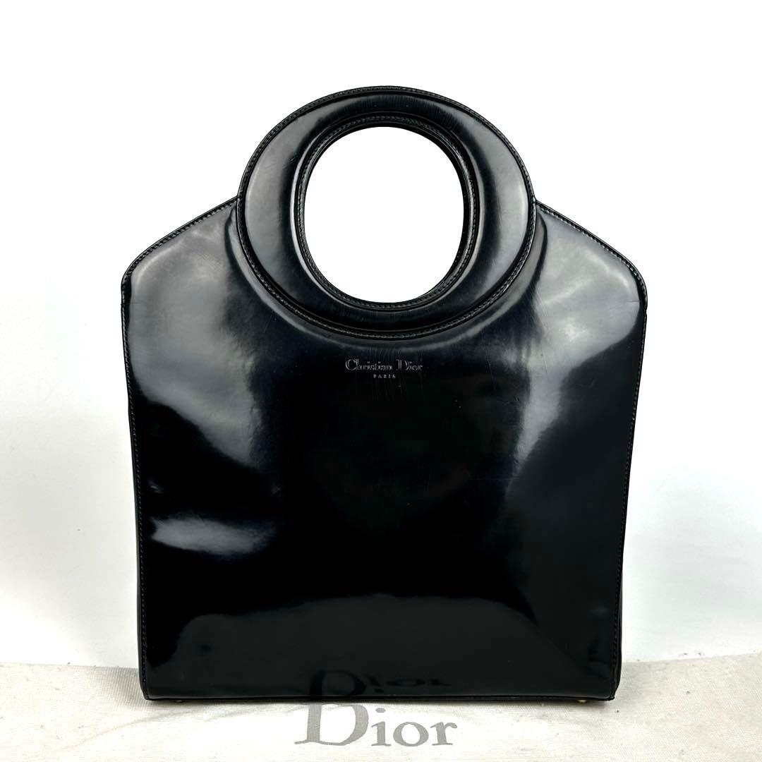 【美品】ディオール　ハンドバッグ　サークル　カナージュ　裏地総柄　パテントレザー