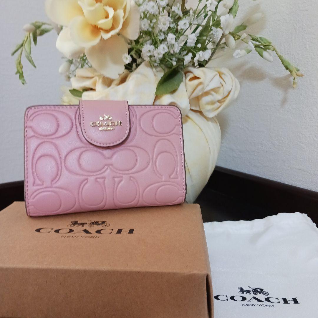 美品COACH 二つ折り財布 ピンク