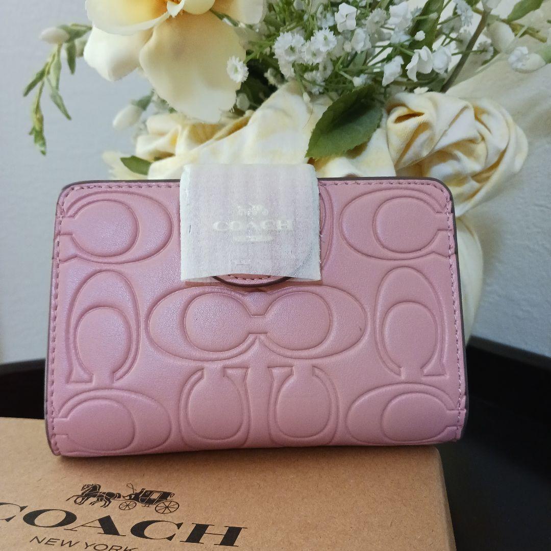 美品COACH 二つ折り財布 ピンク