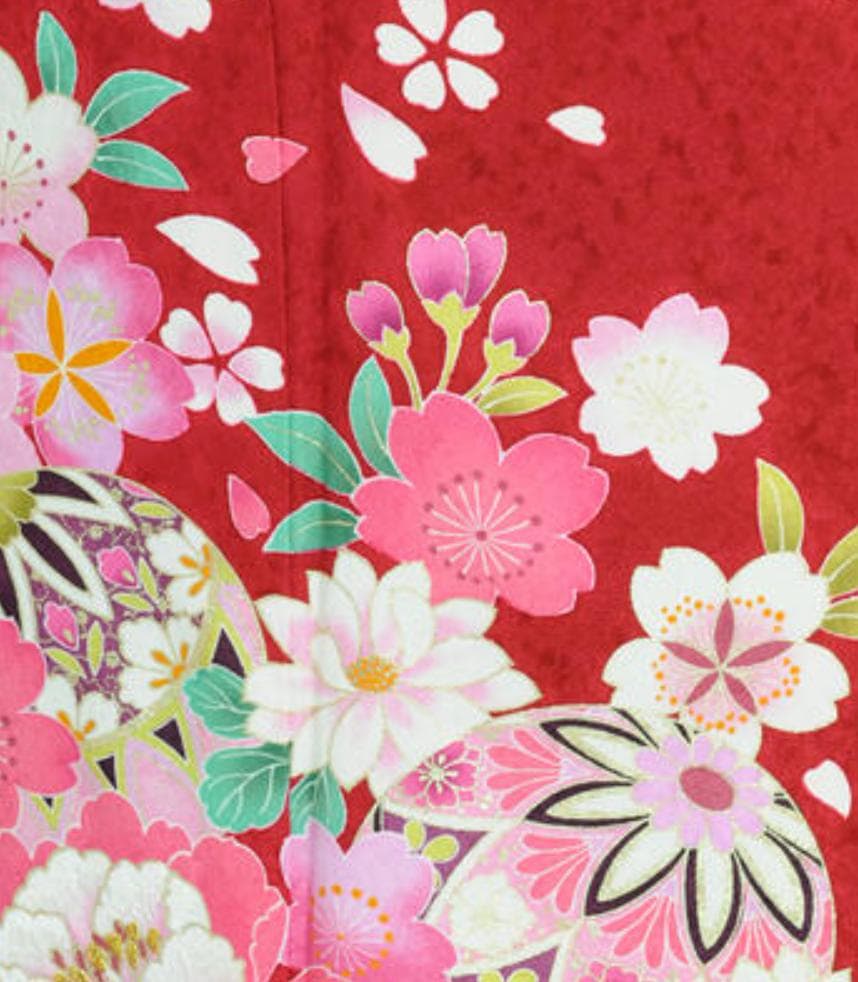 【中古品】成人式・卒業式・振袖 「赤梅ボタン」b270　身長 150〜168cm