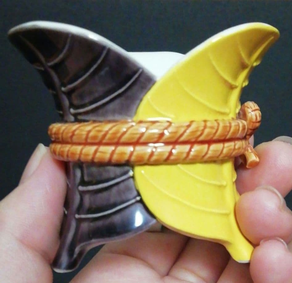 中村翠嵐作　交趾焼　三つ葉　蓋置　共箱　共布　略歴付　茶道具