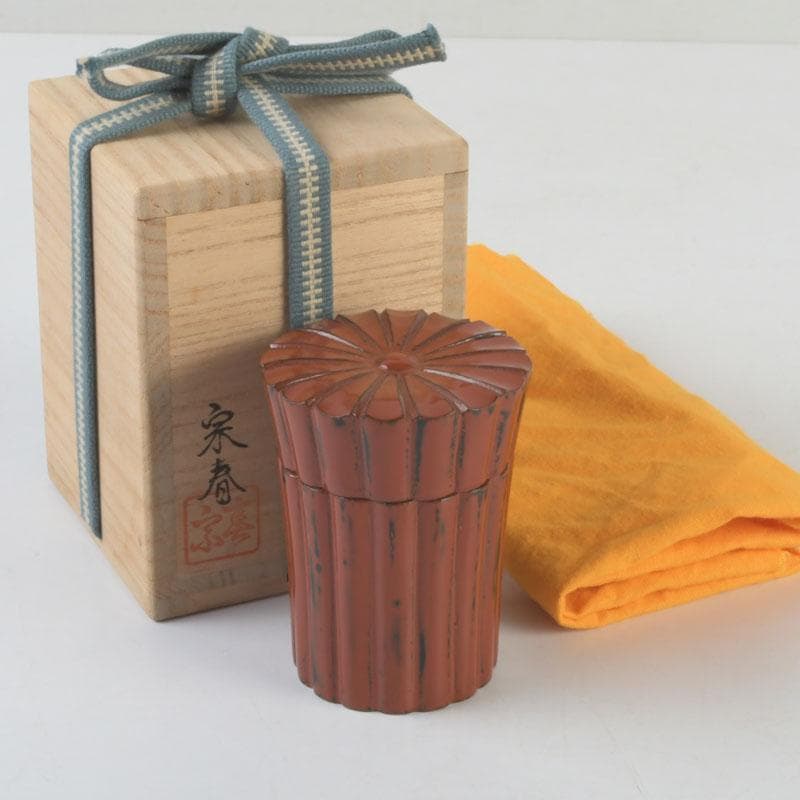 茶道具　輪島塗　久世宗春作　根来菊形　末広棗　共箱　V　9648