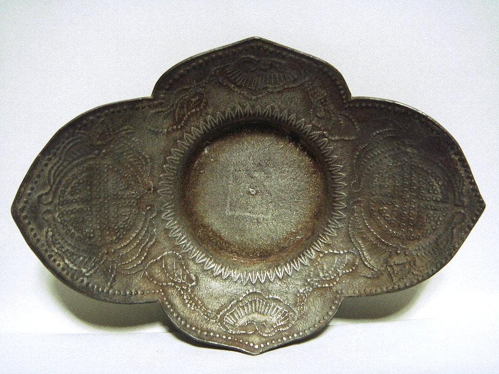624『中国美術 古錫 十字紋 茶托 ５枚』/骨董品 古美術 古玩 アンティーク