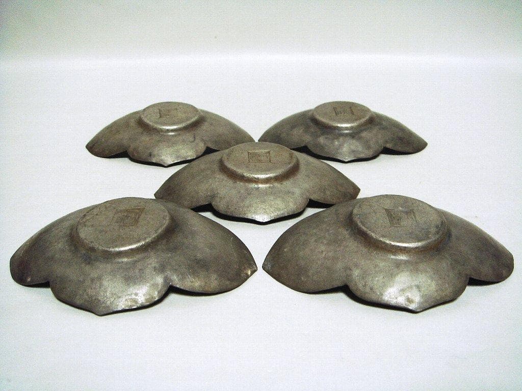 624『中国美術 古錫 十字紋 茶托 ５枚』/骨董品 古美術 古玩 アンティーク
