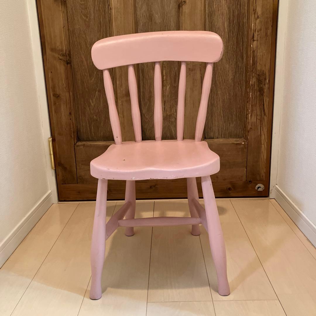 イギリス アンティーク　チャイルドチェア　ペイント ピンク キッズチェア
