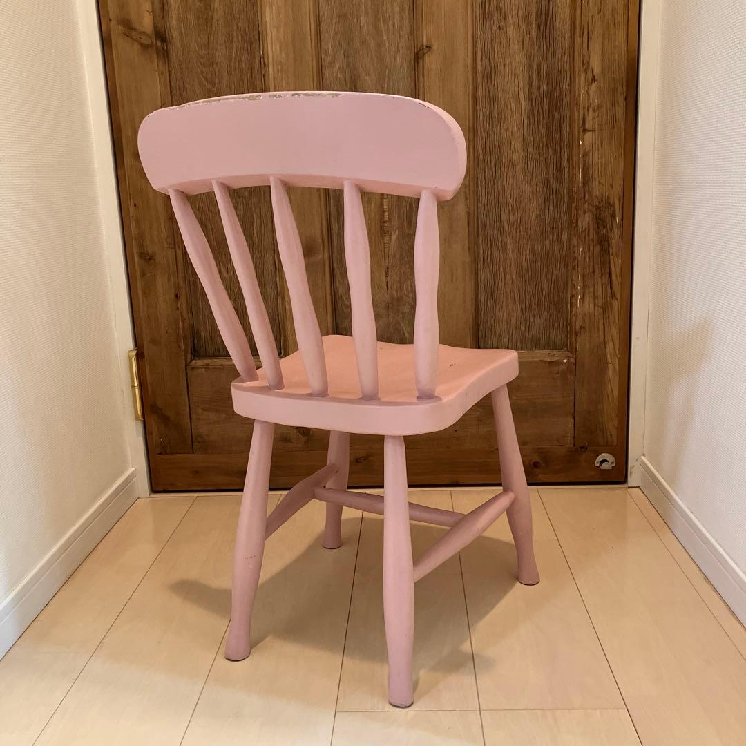 イギリス アンティーク　チャイルドチェア　ペイント ピンク キッズチェア
