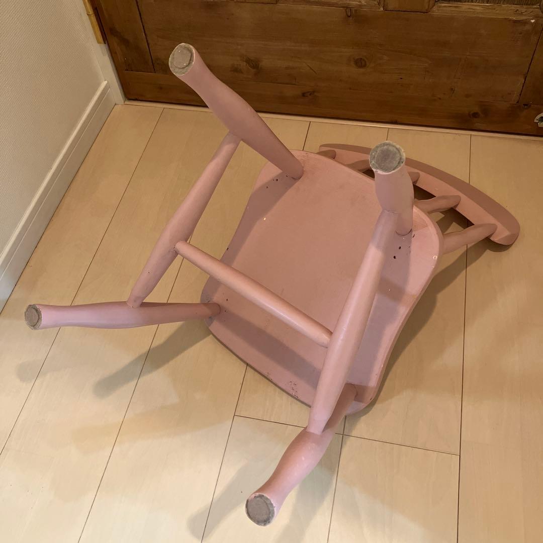 イギリス アンティーク　チャイルドチェア　ペイント ピンク キッズチェア