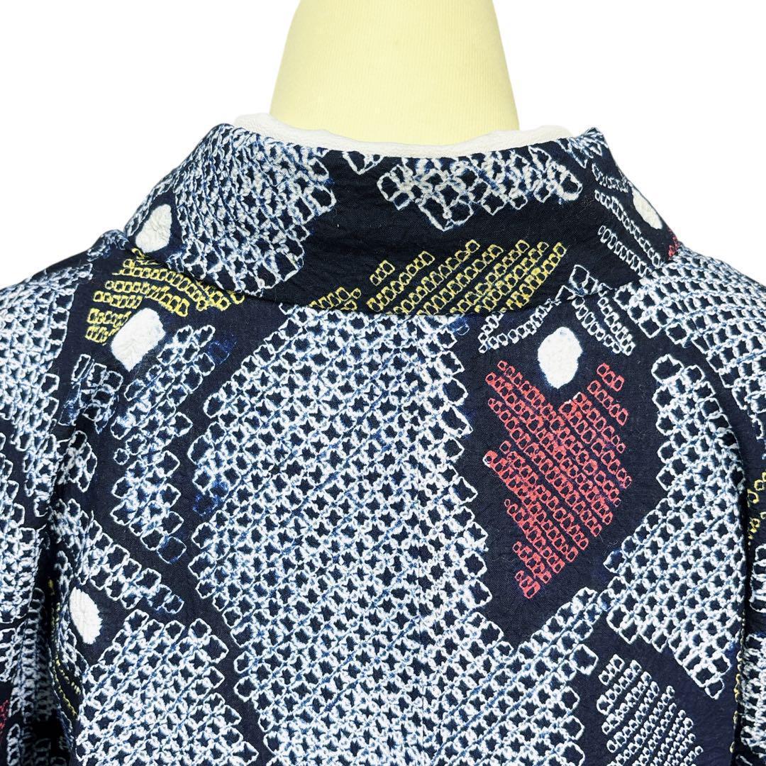 A84夏着物　浴衣　有松鳴海絞り 高級浴衣 花 綿　美品