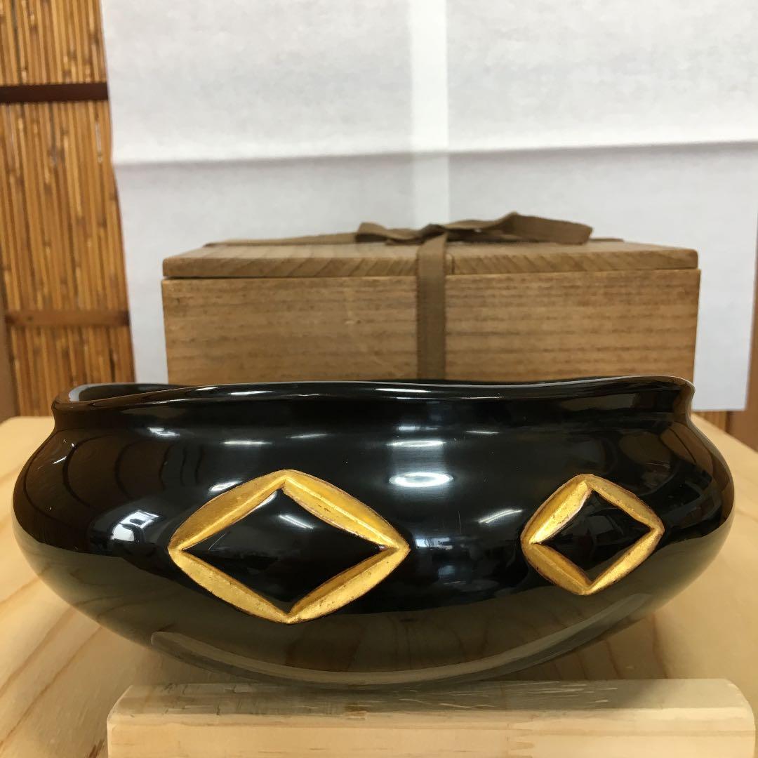 茶道具 灰器 不染斎 極 九谷焼 角ツナギ 灰器 共箱 Ｎ154HＩ