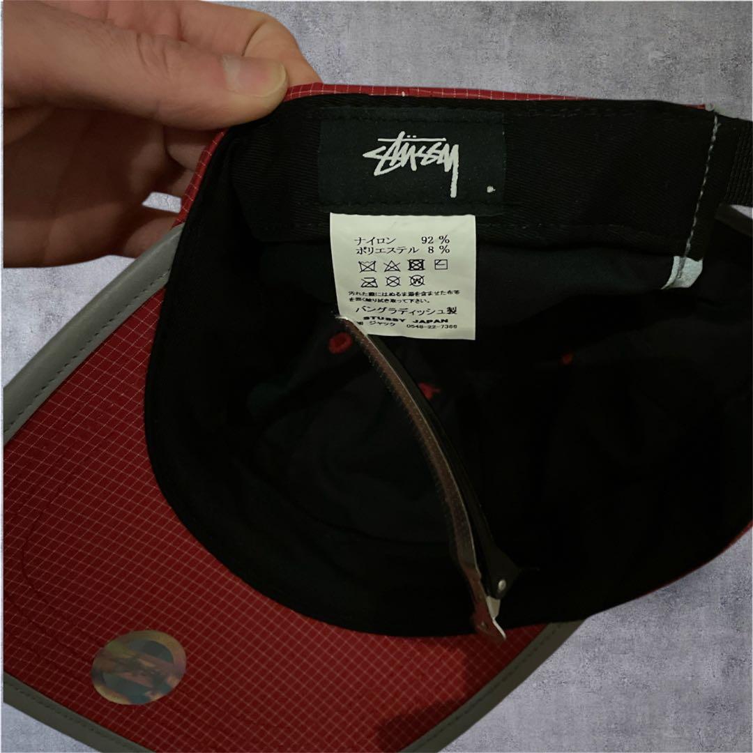 Stussy sport nylon capナイロンキャップ　赤　チェック柄