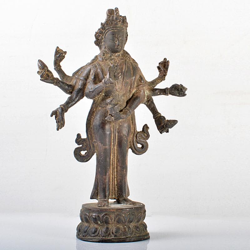 仏教美術　古銅　八手観音像　仏像　置物　R6190