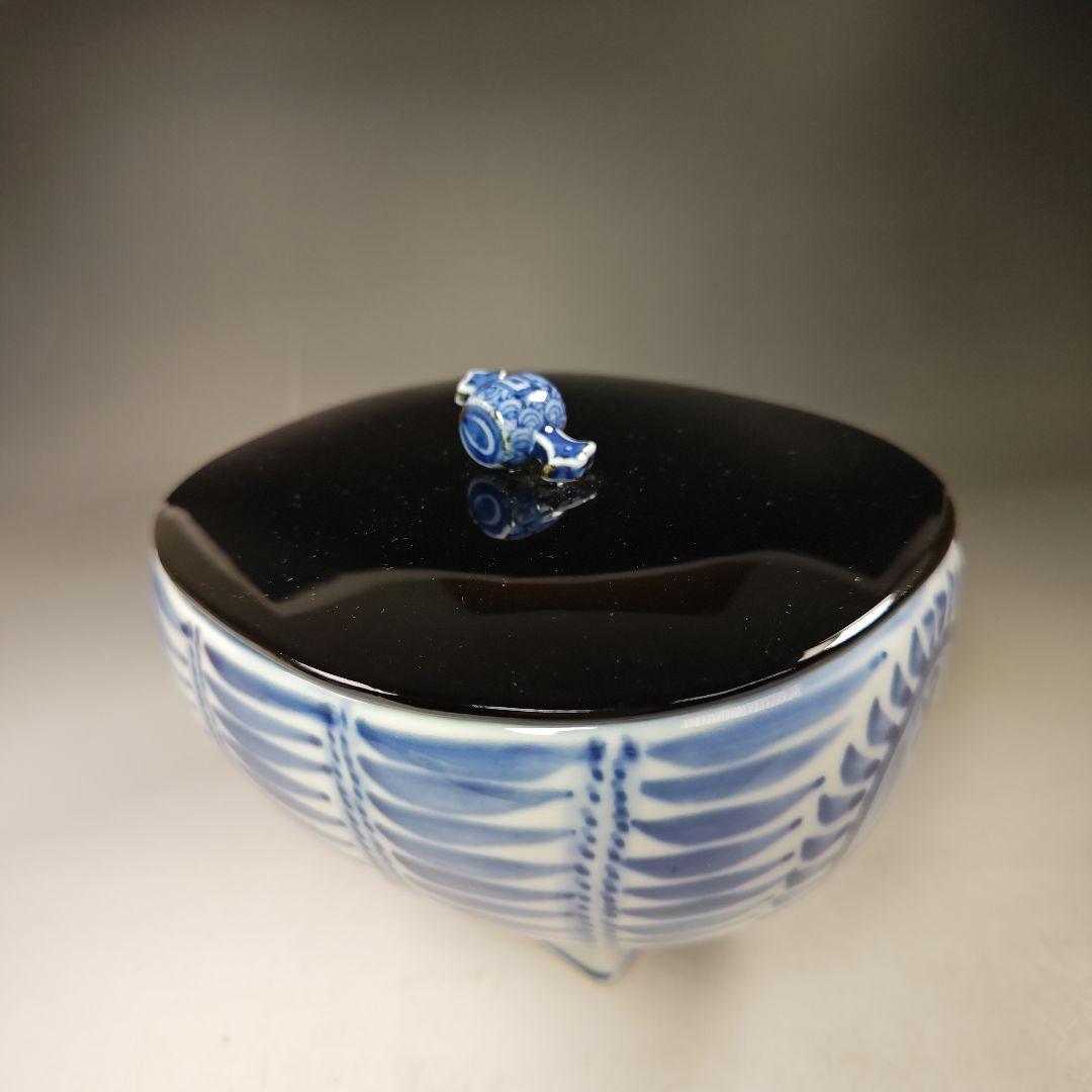 イ586 水指『京都五山窯　林淡幽造』『染付俵七福人　水指　共箱』茶道具