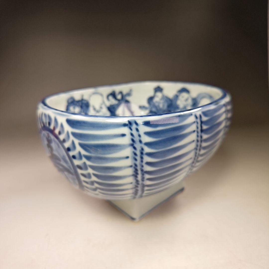 イ586 水指『京都五山窯　林淡幽造』『染付俵七福人　水指　共箱』茶道具