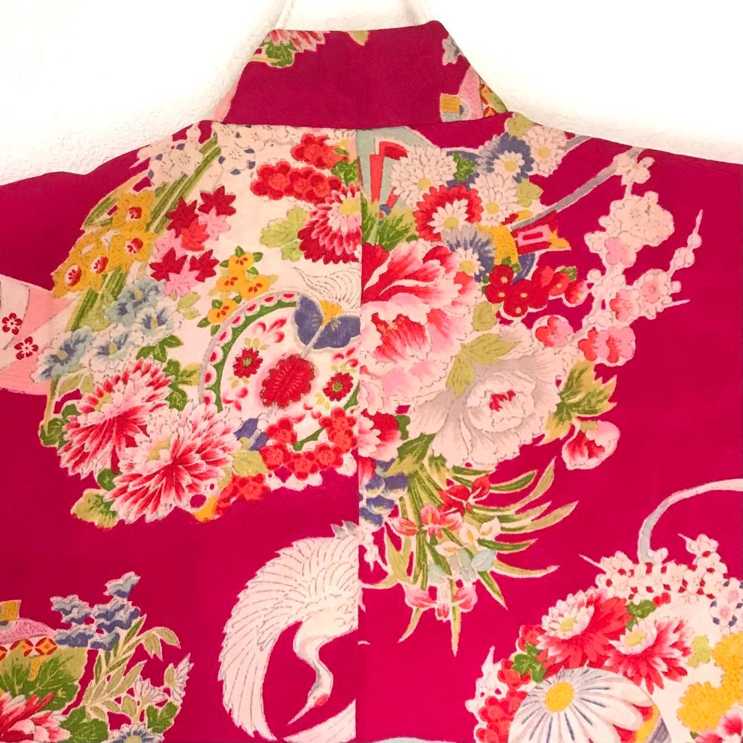 正絹 アンティーク着物 女の子 七五三 ◇花つぼ 花丸紋 古典柄