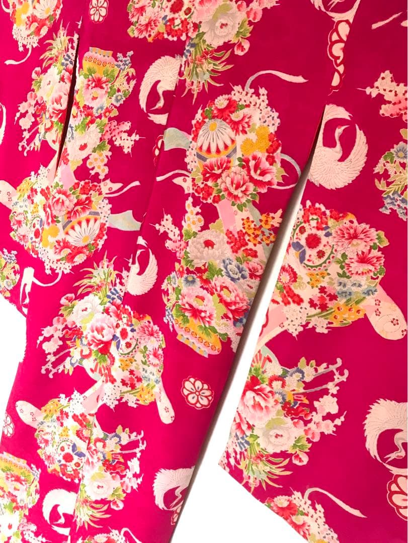 正絹 アンティーク着物 女の子 七五三 ◇花つぼ 花丸紋 古典柄