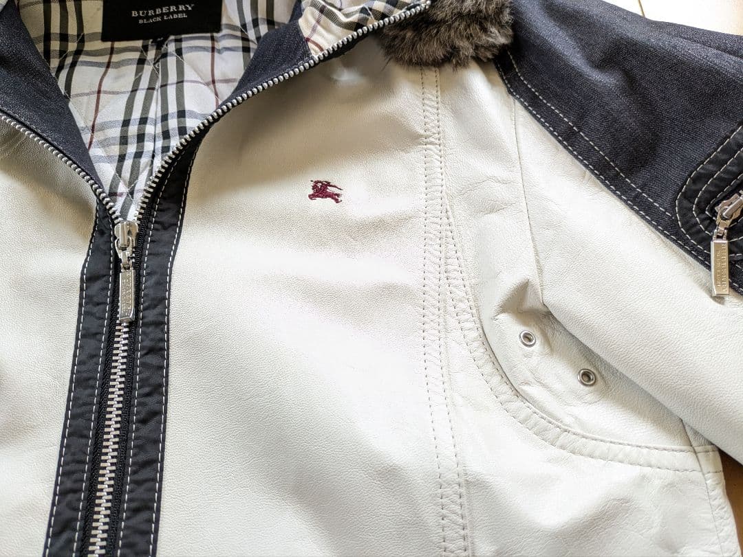 【美品】バーバリーブラックレーベル　ホワイト羊革レザージャケット M