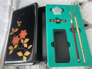 未使用 硯箱 天然木漆器 黒鉄仙蒔絵