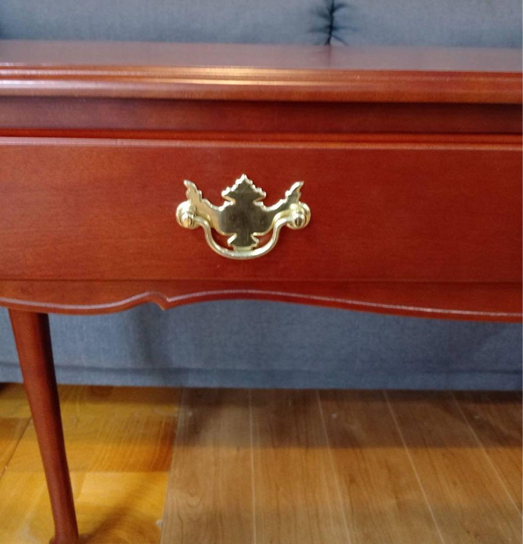 G1822 コンソールテーブル 飾り棚 デスク 引出し付き 真鍮取手 木製