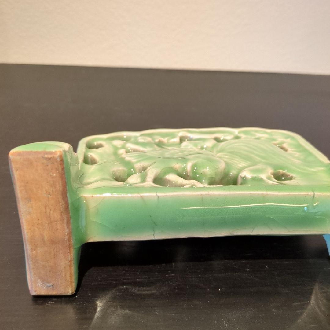 七官青磁　硯屏　明代　鳥