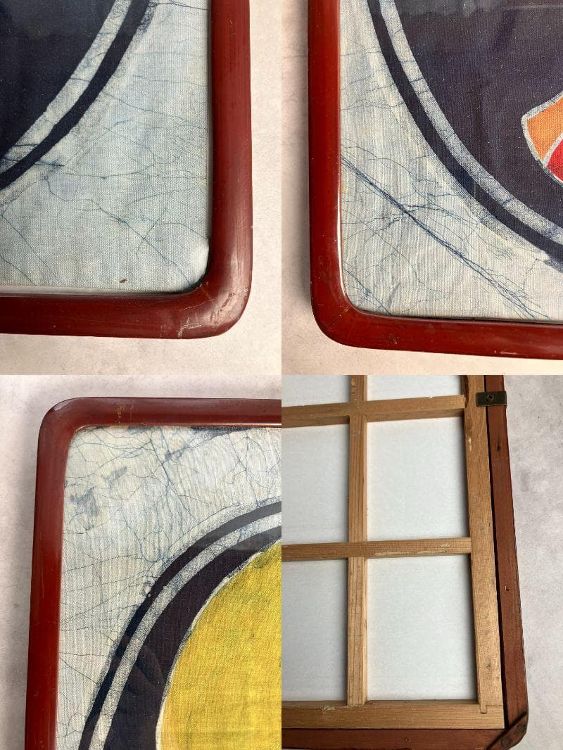 ろうけつ染め観音菩薩×昭和レトロ大判額縁　ヴィンテージ　骨董品　フレーム　布絵