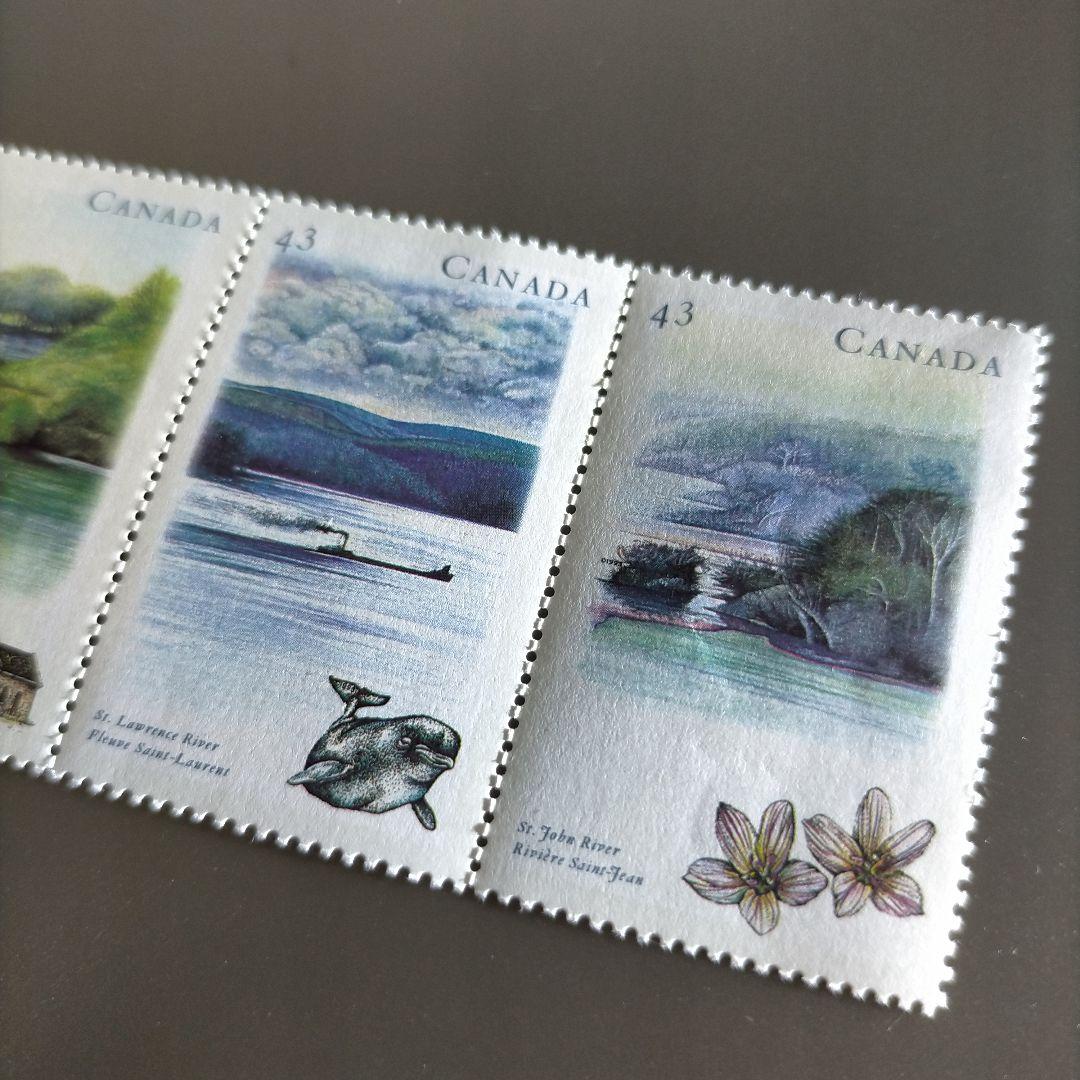 【売約済】1841 外国切手 カナタ 山と湖 風景 5連刷