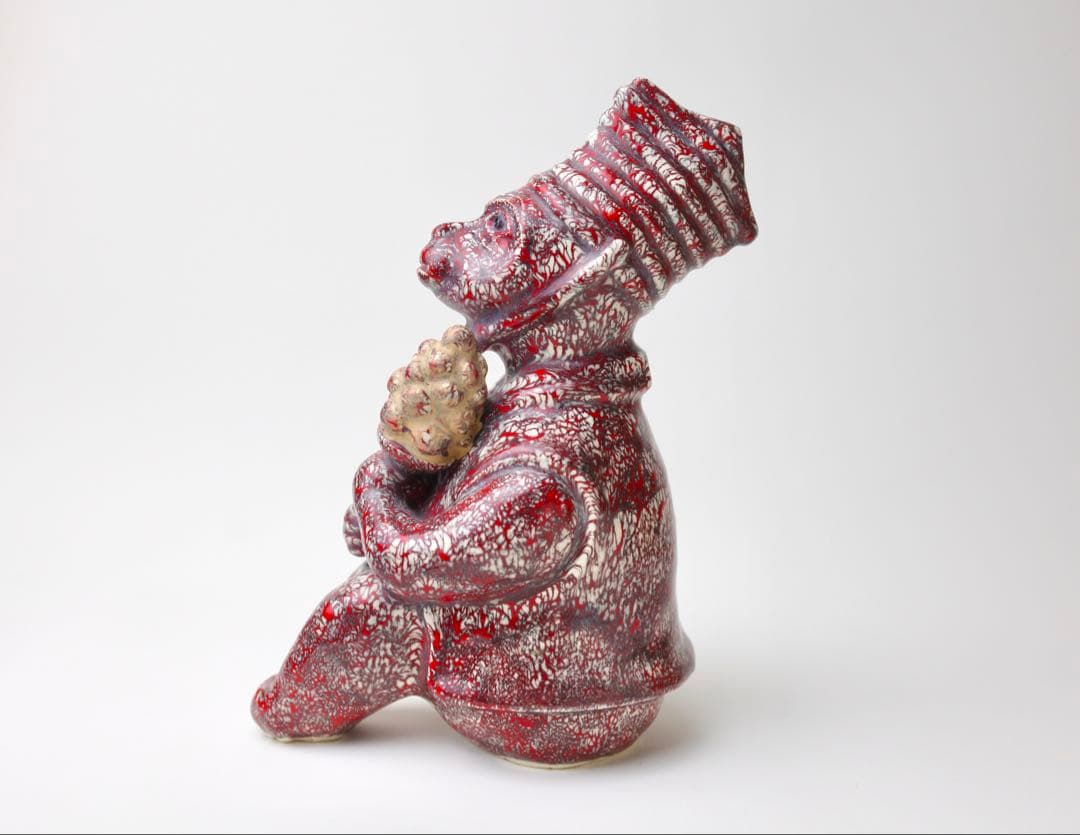 箕面焼　松田箕山　猿　置き物