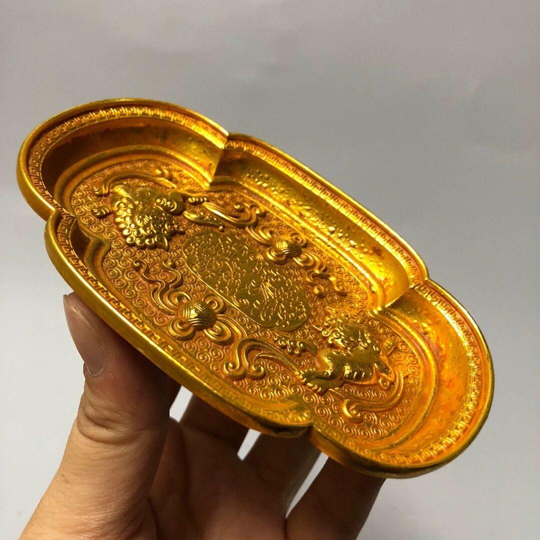 銅 細工 四方獅子銅盤 金皿 託敷 茶道具 装飾品 工芸品 置物