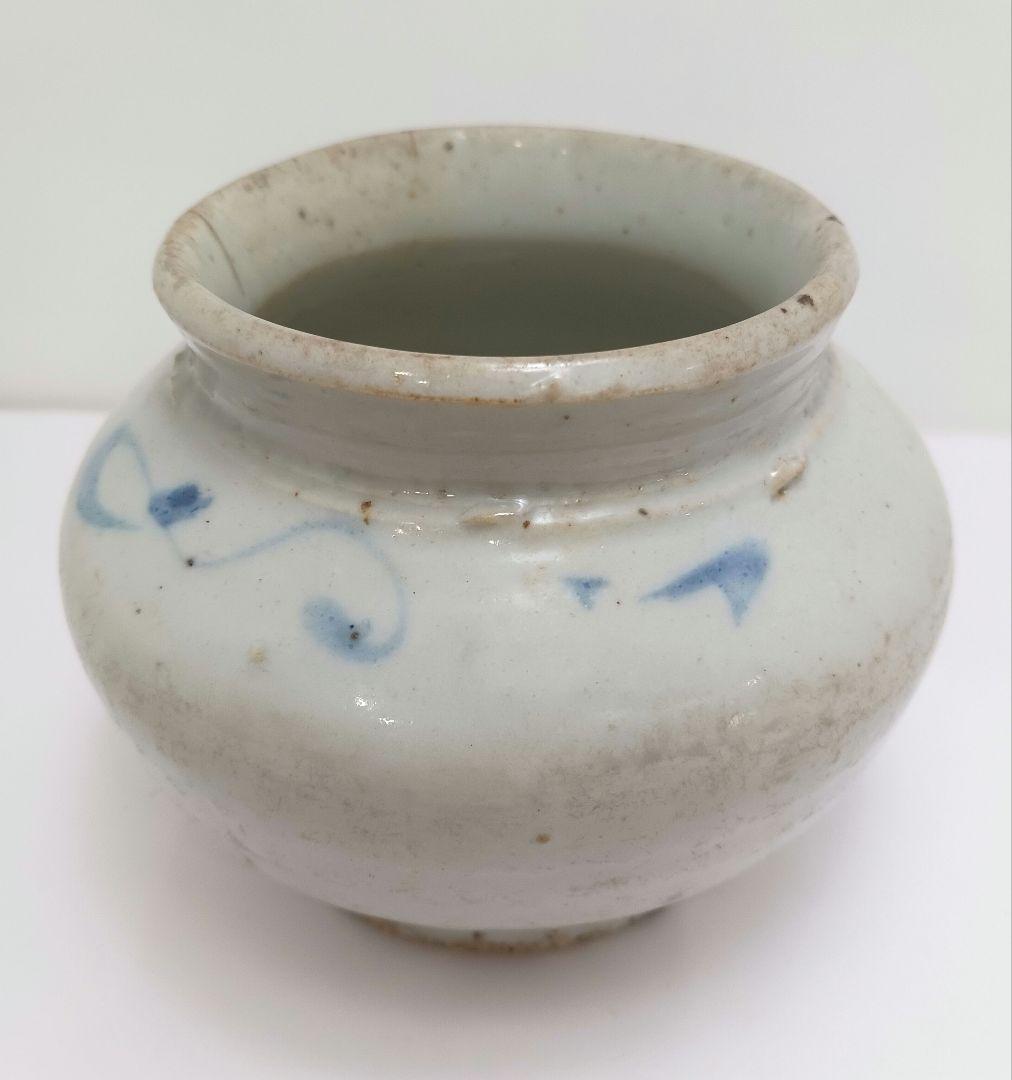 Y2984 朝鮮美術 李朝白磁染付仏手柑文壺 李朝染付壷　　ten