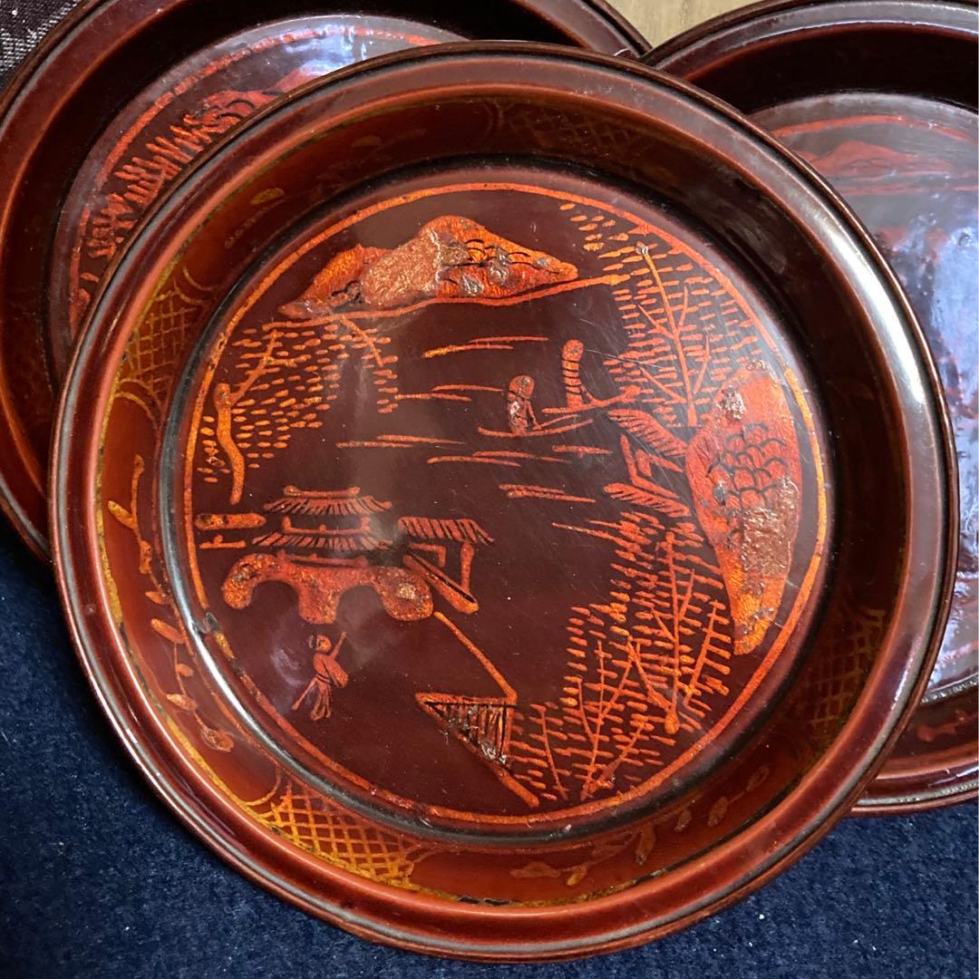 唐物箔画盆五枚組　清代