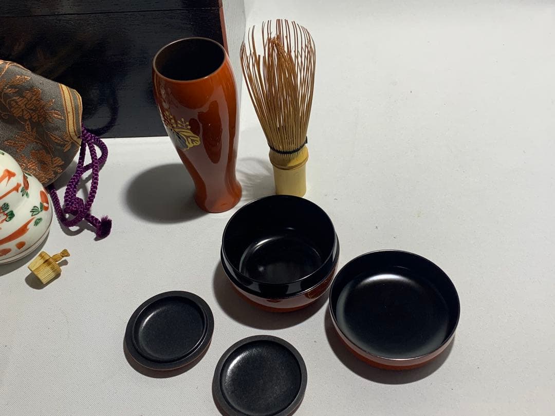 【メル】茶箱揃え　瀬戸焼　美濃焼　振出し　棗　香合　茶杓　巾筒　仕覆