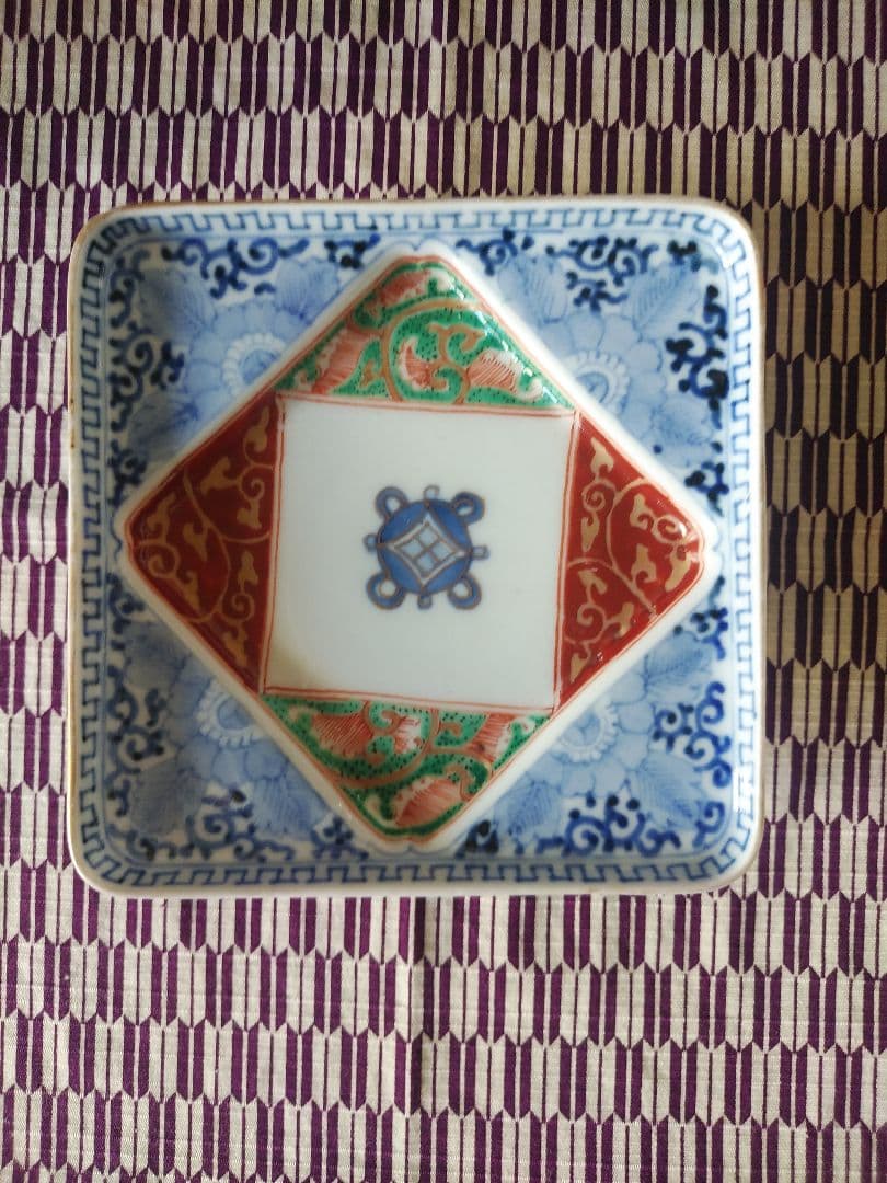 美品 古伊万里 色絵 染付 四方皿 正方形皿 アンティーク 陶芸 工芸品