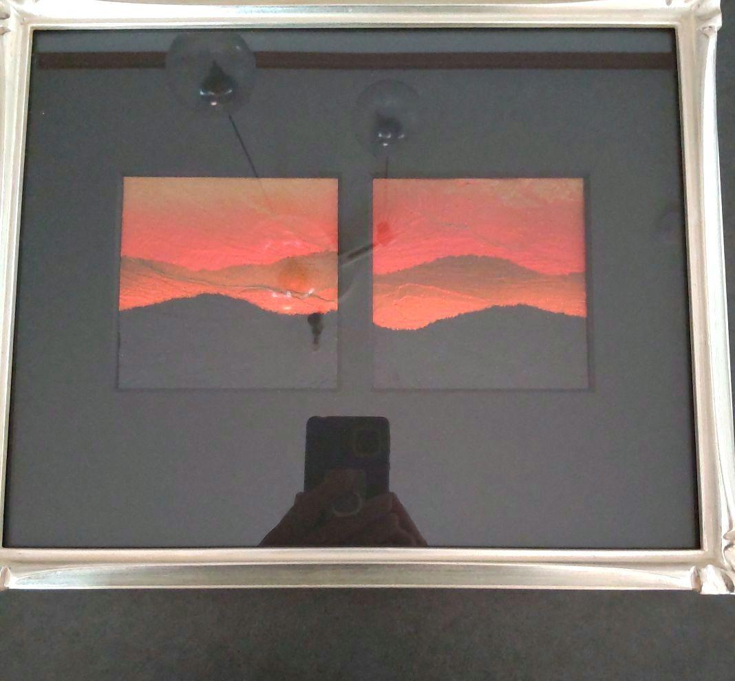 額装 雄勝石絵 10cm角 x 2 石絵画家 齊藤玄昌實作