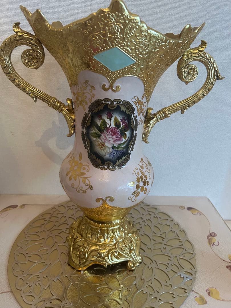 ロココ調豪華置物花瓶　ピンクゴールドアンティーク送料無料