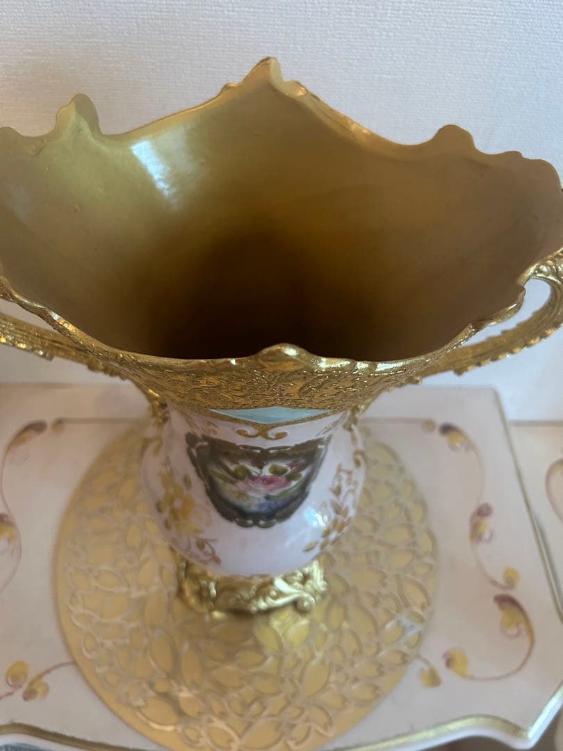 ロココ調豪華置物花瓶　ピンクゴールドアンティーク送料無料