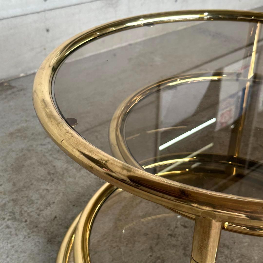 ✿北欧レトロ✿ミッドセンチュリー 3段ガラスサイドテーブル　ラウンドテーブル