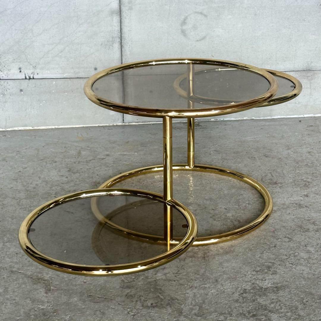✿北欧レトロ✿ミッドセンチュリー 3段ガラスサイドテーブル　ラウンドテーブル