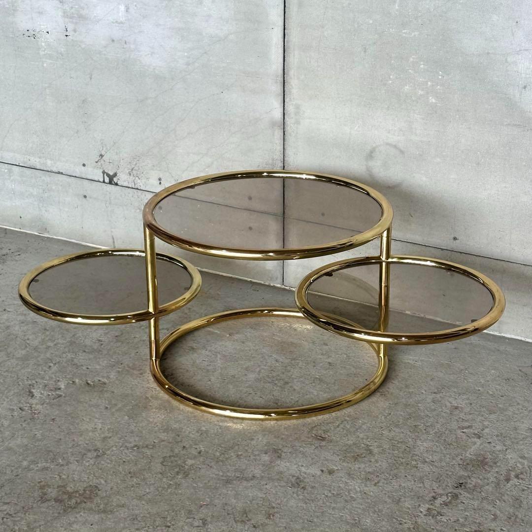 ✿北欧レトロ✿ミッドセンチュリー 3段ガラスサイドテーブル　ラウンドテーブル