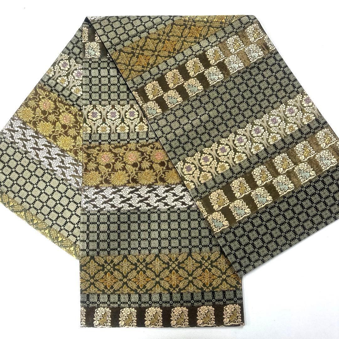 専用帯5824 ●高級 正絹 牡丹兎に花菱文 六通 袋帯