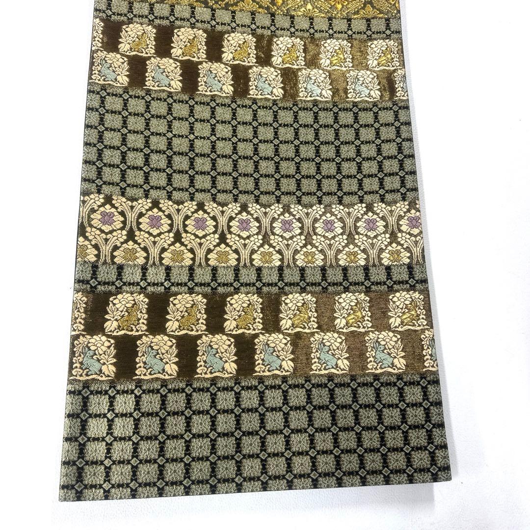 専用帯5824 ●高級 正絹 牡丹兎に花菱文 六通 袋帯