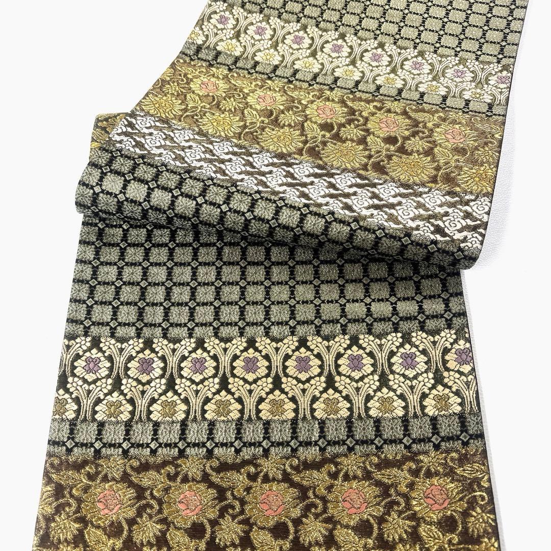 専用帯5824 ●高級 正絹 牡丹兎に花菱文 六通 袋帯