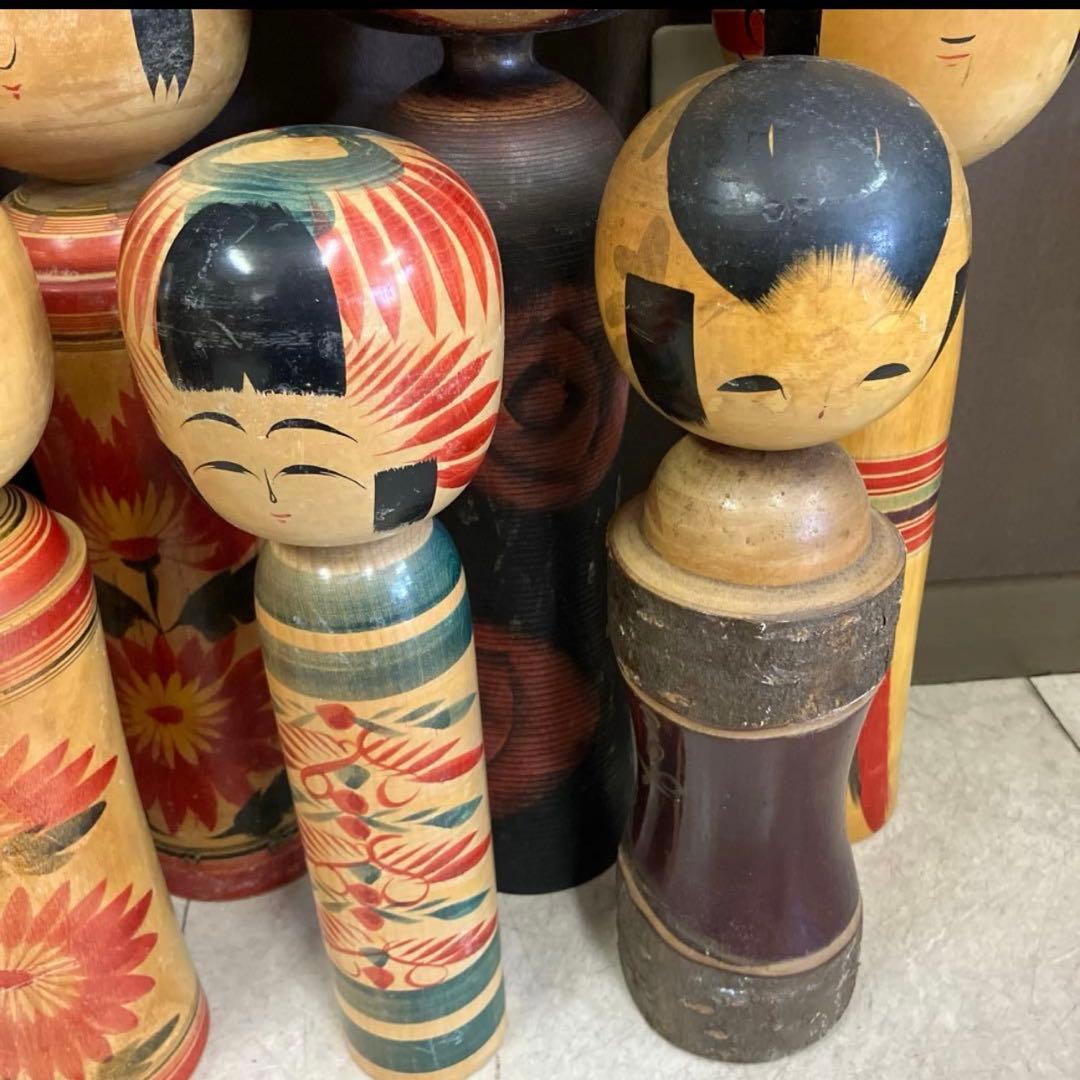 D-3 昭和レトロ 木製 こけし 小芥子 大型 特大 8体セット まとめ売り