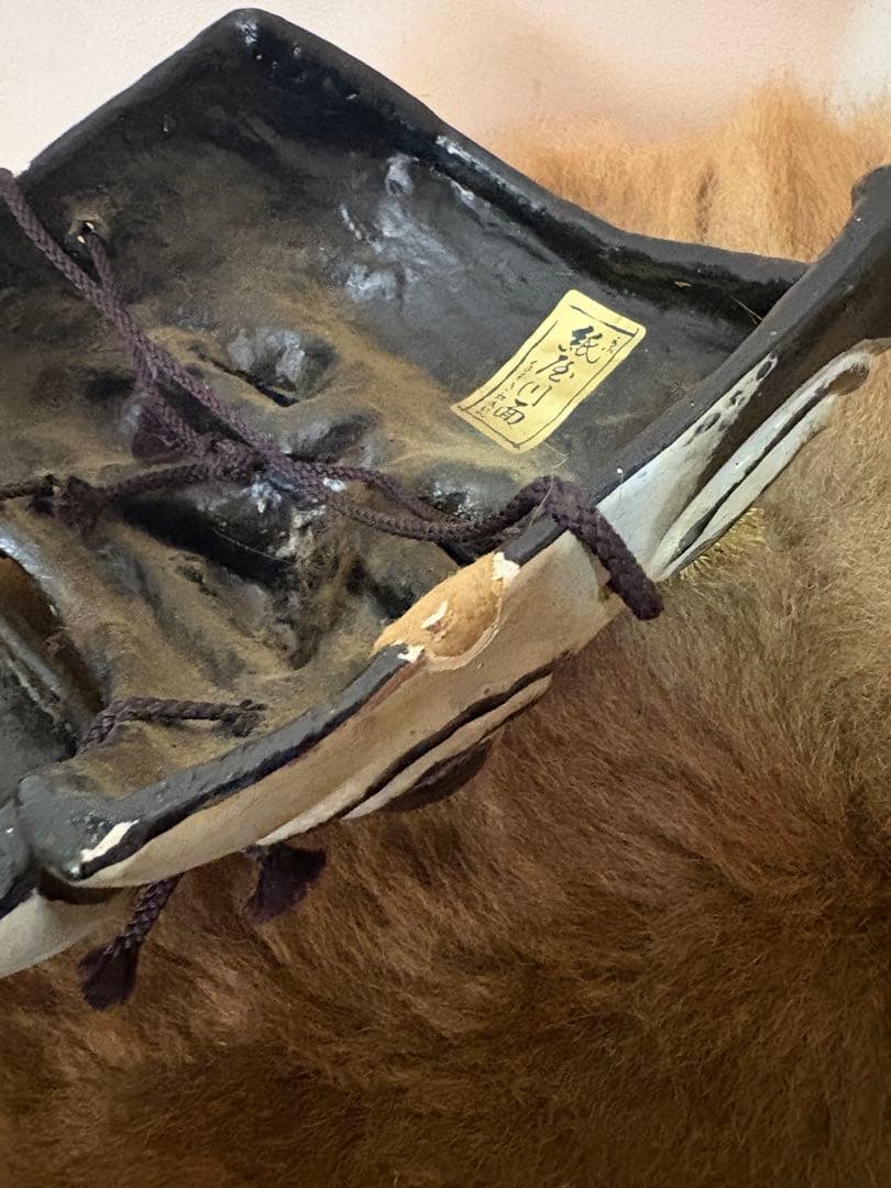 能面 木製 黒白　コットン　ビンテージ　日本