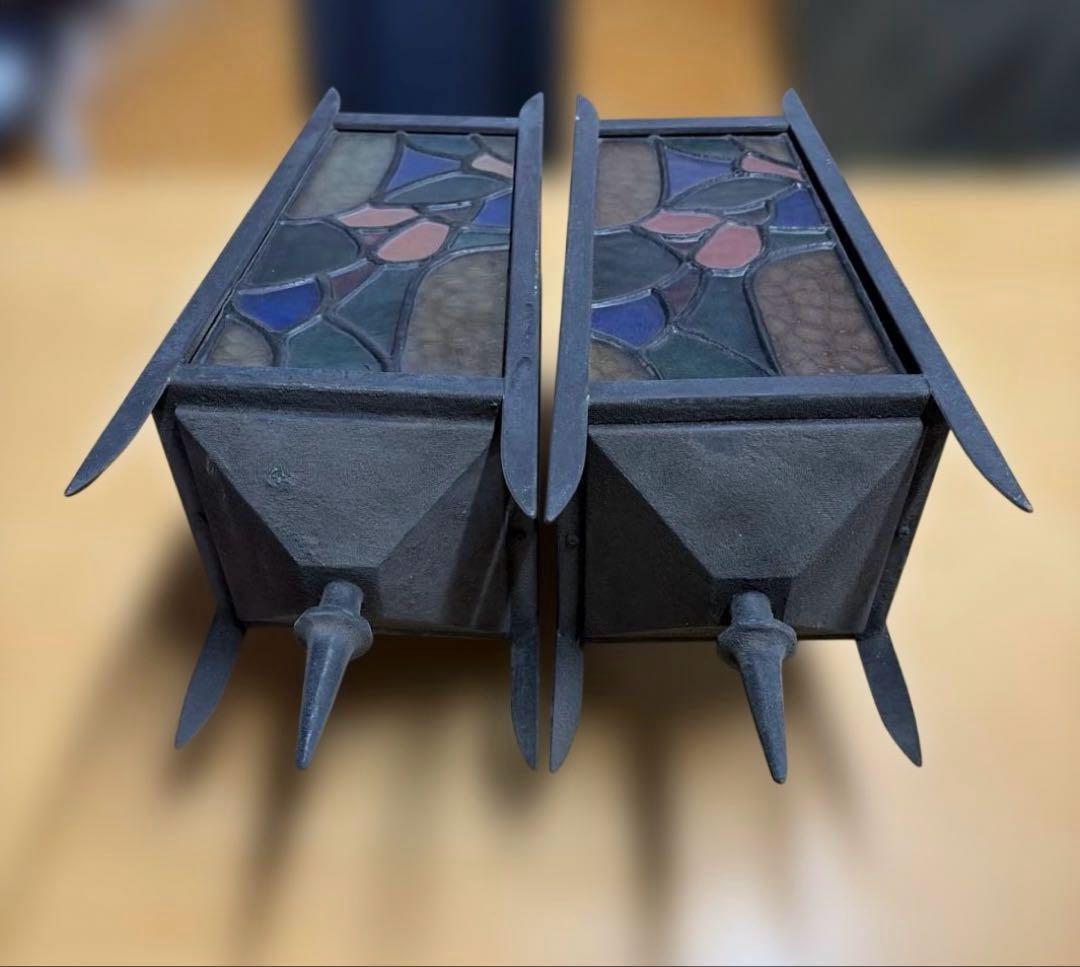 ステンドグラス ランタン 壁掛け照明 照明 ライト ヴィンテージ ジャンク品