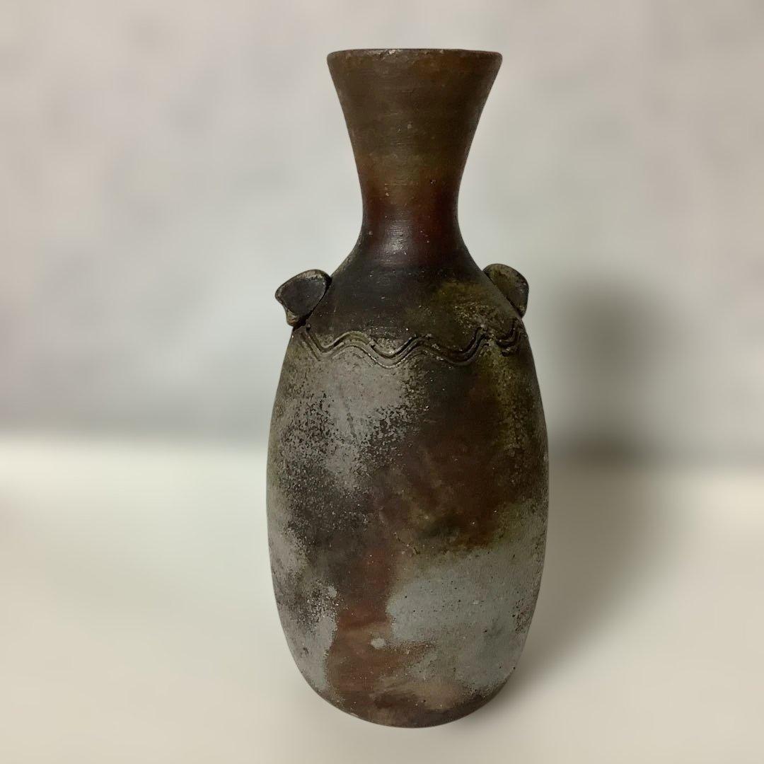 アンティーク　備前焼　花瓶　花入　陶春　徳田兼春　陶春作　箱付　美品　華道　花道